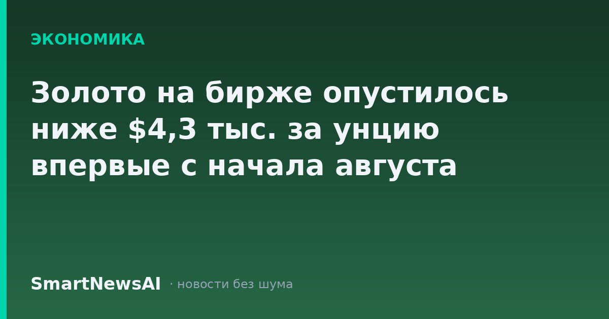 Золото на бирже опустилось ниже $4,3 тыс. за унцию впервые с начала августа