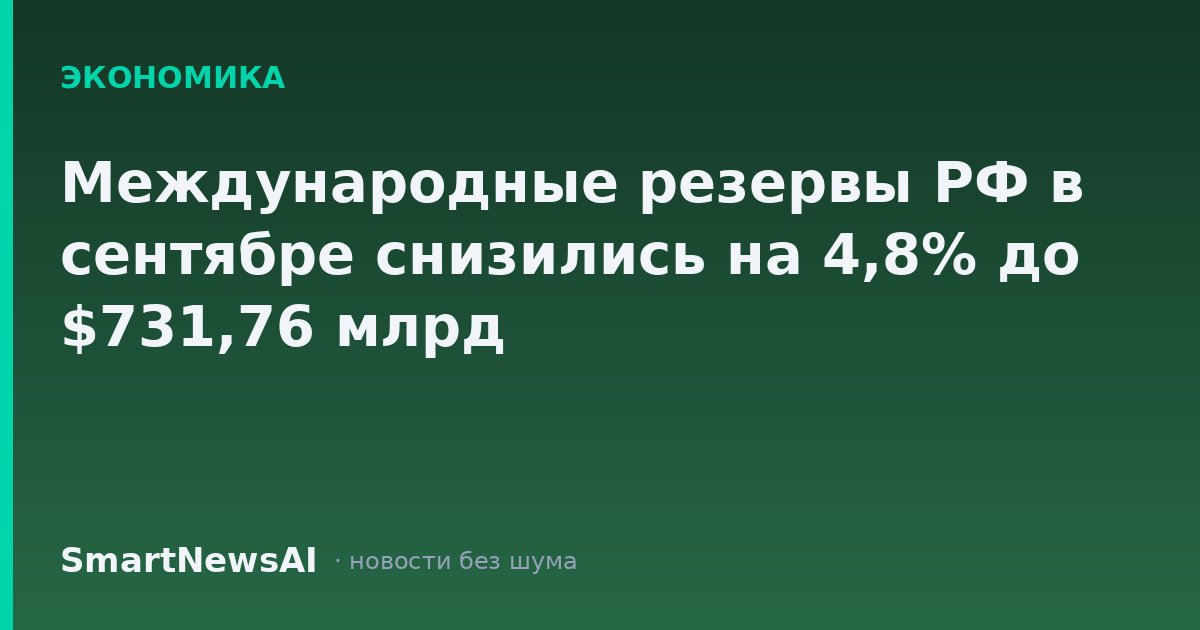 Международные резервы РФ в сентябре снизились на 4,8% до $731,76 млрд